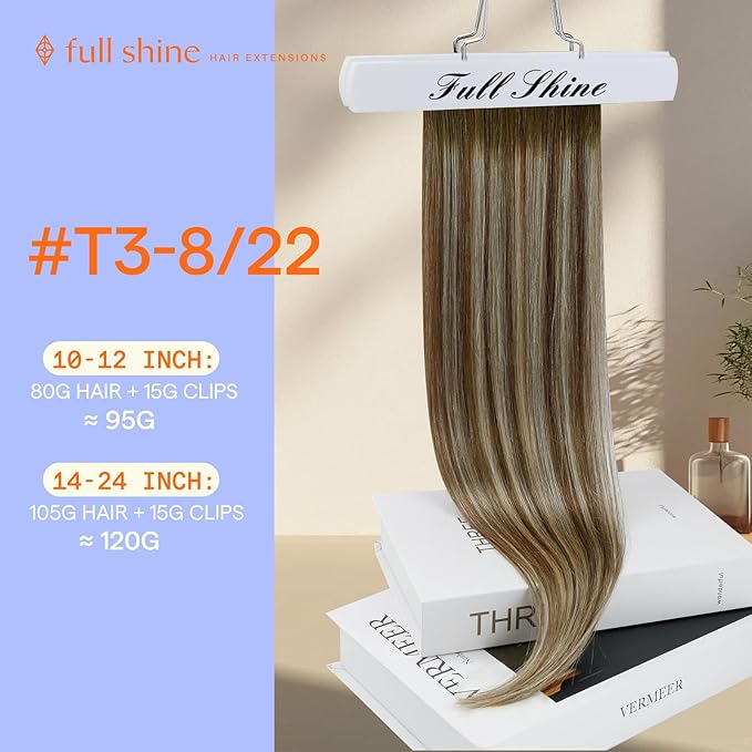 Full Shine Clip in Hair Extensions Balayage Clip in Extensions Blonde Human Hair Clip ins Double Weft Balayage Walnut Brown to Light Brown Mix Light Blonde 7 Pcs 24 Inch 120 G