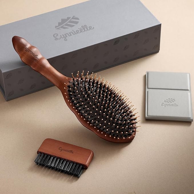 Boar Bristle Hair Brush-Gentle on Scalp with No Pulling,for Smooth,Shiny Hair and Reduced Static.Detangling Hairbrush for Fine,Thin,and Curly Hair with Scalp Massage.