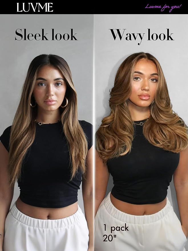LUVME Straight Seamless 110g 7Pcs Clip in Hair Extensions Full Max with 24inch Remy Human Hair Extensions, Highlight Color 100% Real Soft Human Hair