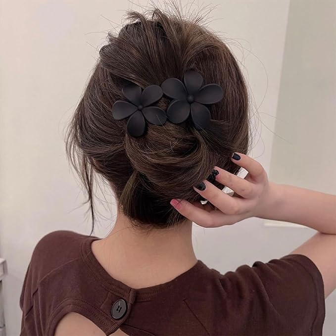 5 Pcs Flower Flat Claw Clips for Women Dark Blue Flat Hair Clips Non-Slip Matte Flat Hair Clips for Thick Hair Spring Claw Clip Cute Floral Hair Clip for Girals