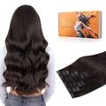 DOORES Clip-in Hair Extensions, Dark Brown 160g 7pcs 24 Inch, Seamless Invisi Edge Remy Thick Straight Hair for Women