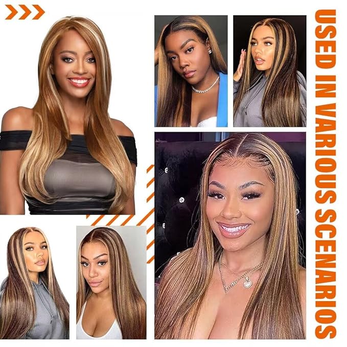 13x6 Ombre Lace Front Wigs Human Hair for Women 180 Density 4/27 Highlight Colored HD Transparent 24 Inch Straight Lace Front Wig Human Hair Pre Plucked Glueless Lace Frontal Wigs