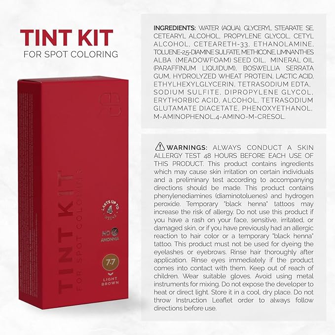 RB RENATA BEAUTY Tint Kit – Cream Hair Dye Kit with Developer and Application Brush for Spot Coloring - Covers Gray Hairs, Smudge-Proof, Long-Lasting Up to 4 Weeks, 20 Applications [Light Brown]