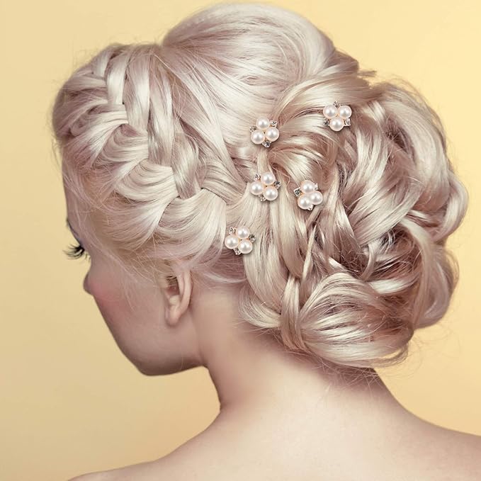 WILLBOND 18 Pcs Pearl Hair Pins Bridal Wedding Hair Accessories Crystal Bobby Pin for Brides Bridesmaids Flower Women Girls(Rose Gold)
