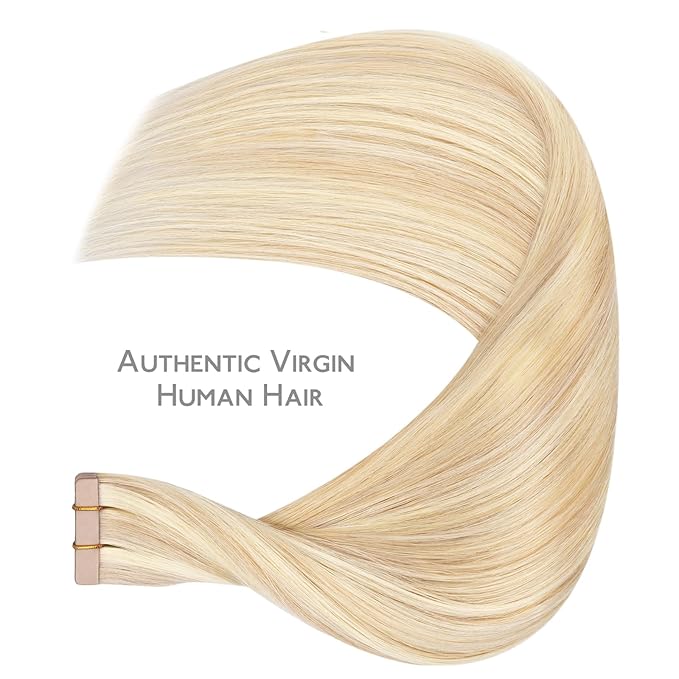 WENNALIFE Tape in Hair Extensions Human Hair Balayage Light Wheat Platinum Blonde Tape in Extensions, 10pcs 25g 16 inch Remy Invisible Tape Ins Straight Colored Soft Real Human Hair Tape in Extensions