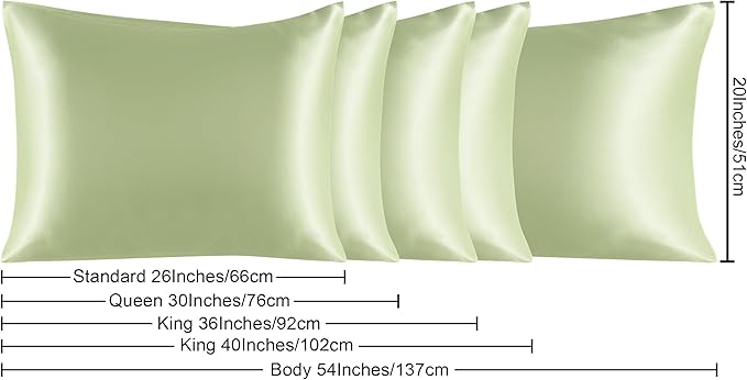 NTBAY 2 Pack Satin King Pillowcases for Hair and Skin, Luxurious and Silky Pillow Cases with Envelope Closure, 20x40 Inches, Sage Green