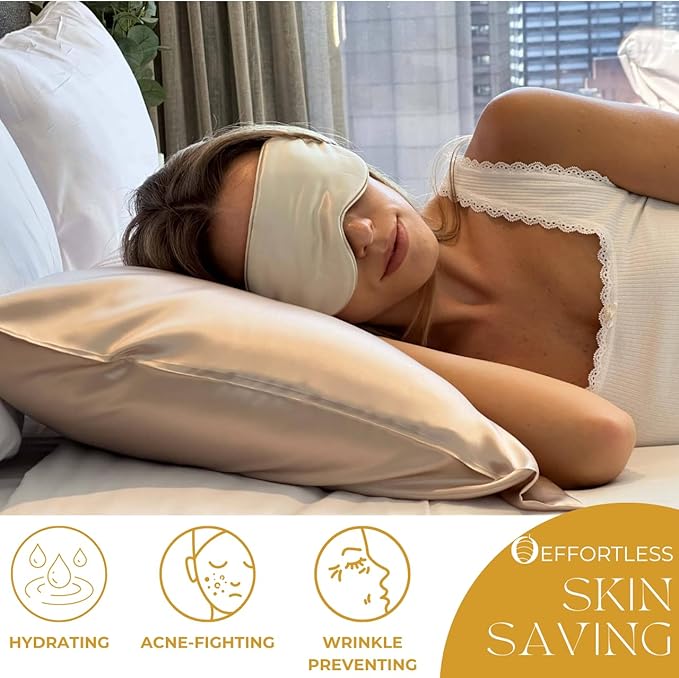 PROMEED 100% Mulberry Silk Pillowcase for Hair and Skin, Both Sides 23 Momme Grade 6A+ Silk Pillow Case with Hidden Zipper, 1400 TC, Soft & Smooth (Standard 20"x26", Champagne)