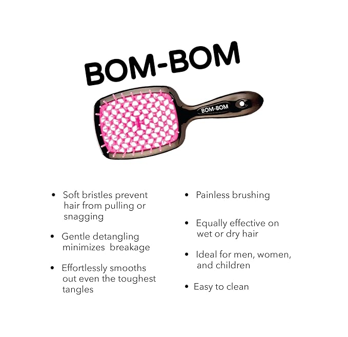 BOM BOM 2 Unit Kit, Wet And Dry Vented Detangling Hair Brush For All Hair Types, Light Weight Hairbrush, Scalp Massage Brush (Pink blue yellow)