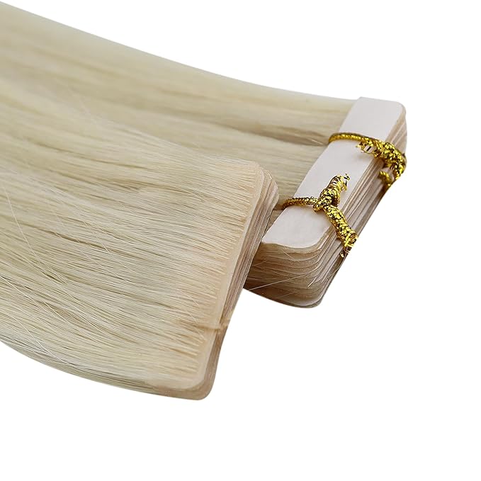Full Shine Injection Tape ins Human Hair Extensions Virgin Tape Hair Extensions Human Hair Color 1000 Blonde Human Hair Extension 14Inch Machine Remy Seamless Extensions 10G 5Pcs for Wedding