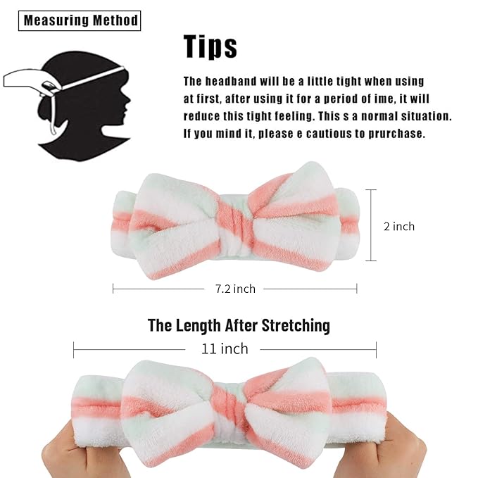 Casoty 6 Pcs Skincare Headband Bow Hair Band Spa Headband for Women Soft Coral Fleece Headbands for Washing Face Terry Cloth Head Band Makeup Head Band Face Wash Headbands