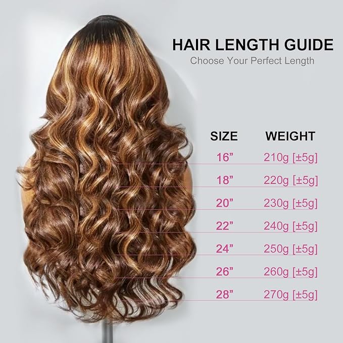210% Density 13x6 Highlight Ombre Full Lace Frontal Wigs Human Hair 12A Body Wave Brazilian Human Hair Pre Plucked 4/27 Honey Blonde HD Glueless Transparent Lace with Baby Hair 30 Inch