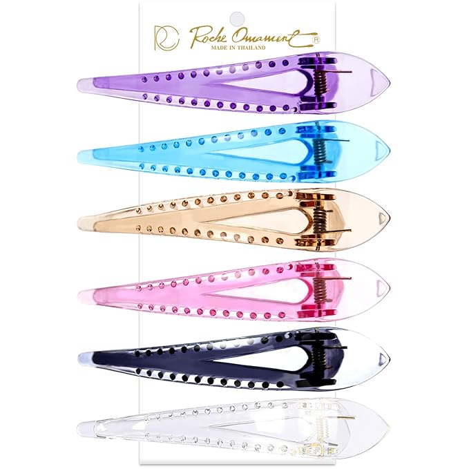 RC ROCHE 6 Pcs Duck Bill Alligator Hair Clips for Women Sectioning Flat Claw Long Thick Hair Inner Teeth Curved Styling Jaw Strong Secure Grip Salon, Medium Transparent