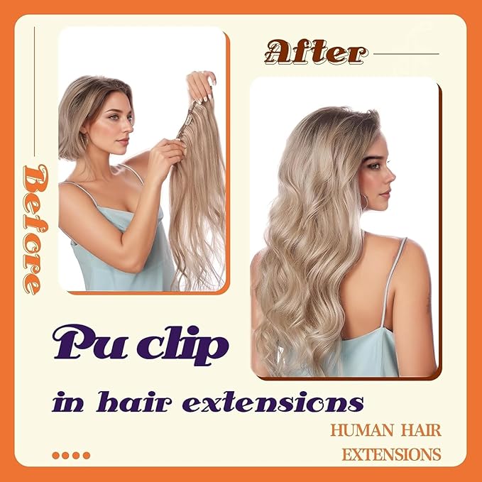 Full Shine Clip in Extensions for Women Ombre Clip in Hair Extensions Ash Brown to Platinum Blonde 22 Inch Seamless Human Hair Clip ins Extension Add Length 120 G 8 PCS