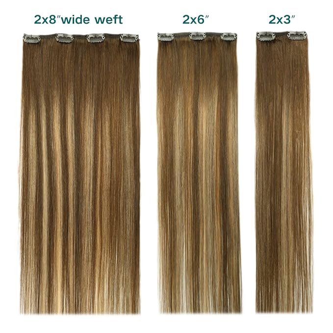 SURNEL Clip in Hair Extensions Real Human Hair Balayage Chocolate Brown to Caramel Blonde Clip in Hair Extensions Clip ins 16 inch 6pcs 100g(#4/27/4,16")