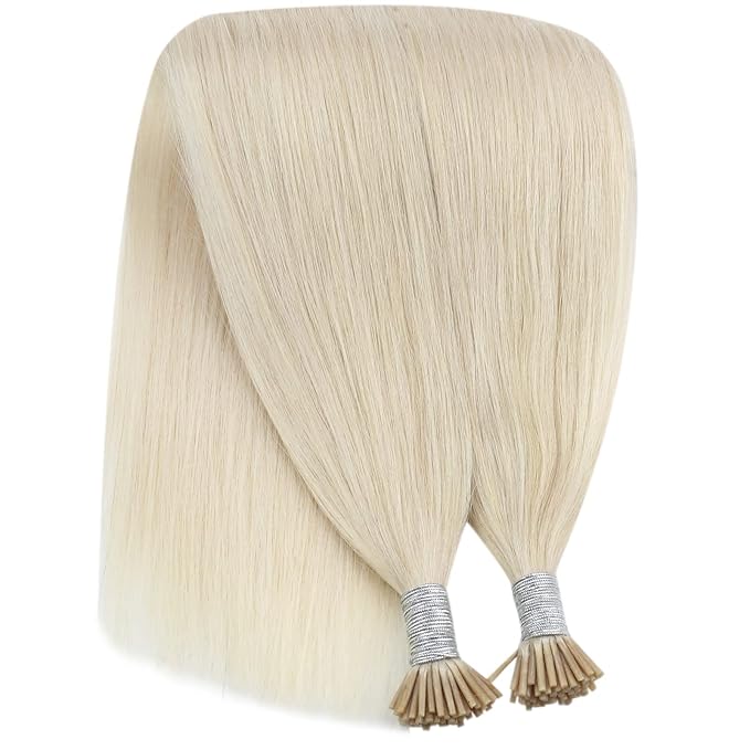 YoungSee I Tip Hair Extensions Human Hair Blonde Itip Human Hair Extensions Platinum Blonde 14 Inch 80s 50g Itip Hair Extension for Women I-Tip Extension Natural Looking