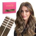 WENNALIFE Tape in Hair Extensions Human Hair Balayage Chocolate Brown to Caramel Blonde Tape in Extensions, 10pcs 20g 10 inch Remy Invisible Tape Ins Straight Soft Real Human Hair Tape in Extensions