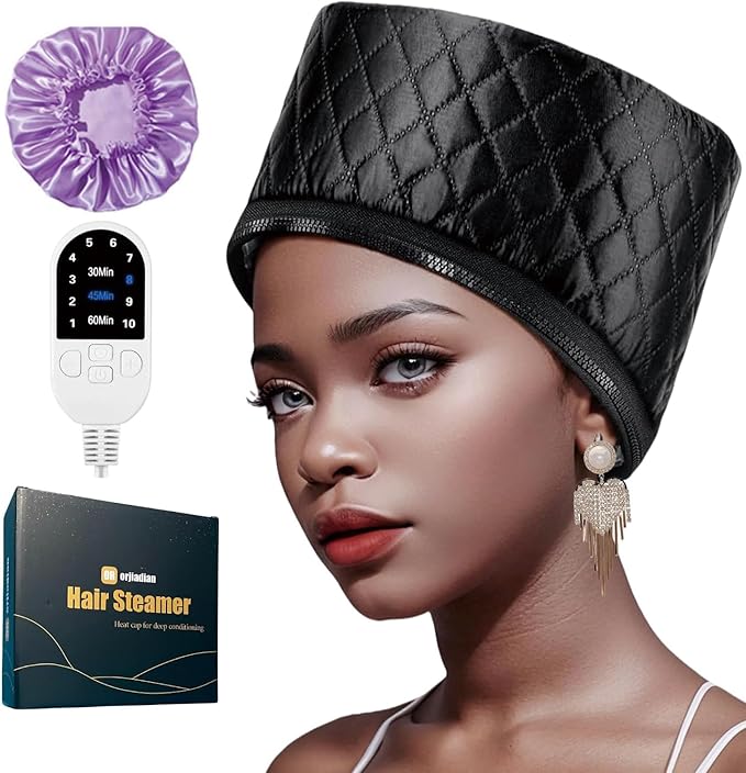Heat Cap for Deep Conditioning, Thermal Steam Cap for Hair Treatment, Hair Steamer for Black Natural Hair, 10-Level Quick Heating Caps for Home Use.