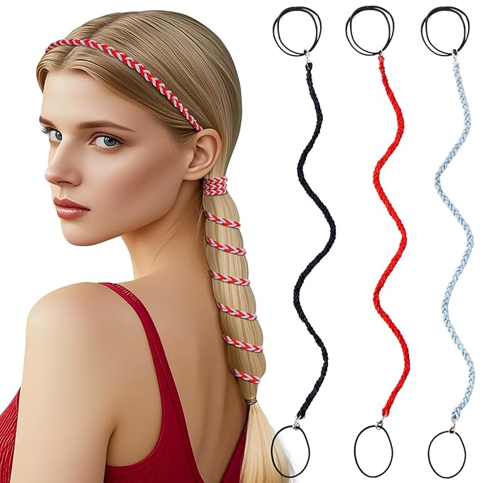 3 Packs Ponytail Holders Hair Ties for Women, Spiral Pony Tails Elastic Braided Hair Holders for Gym Swimming Sports (3pcs25"colorful22)