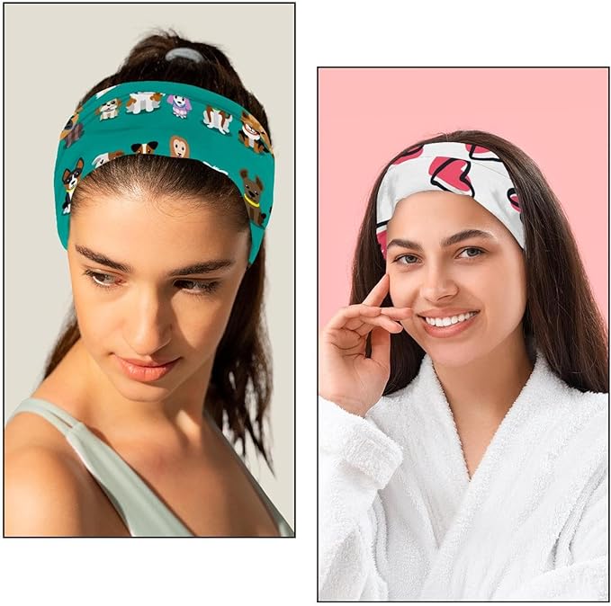 6 Pcs Stretchy Headbands for Women, Absorbed Sport Headband Soft Twist Knotted Headbands for Daily Life Yoga Workout, Dogs Collection Multi Animal