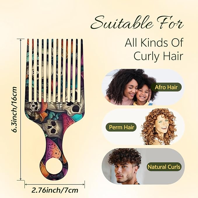 2 Pcs Afro Pick Comb for Natural Curly Hair,Portable Styling Hair Pick for Travel,Anti-Static,Cute Afro Comb for Women Men and Girls (Orange-T14)