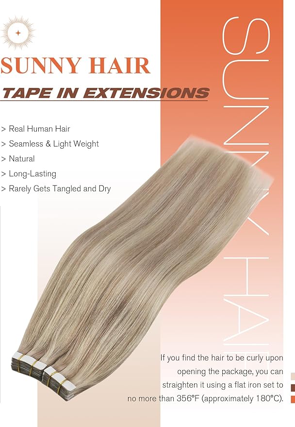 Sunny Hair Tape in Hair Extensions Real Human Hair Invisible Remy Hair Extensions Tape ins for Women Ash Blonde Highlight Bleach Blonde with Pink Hue 24 inch 40pcs 100g