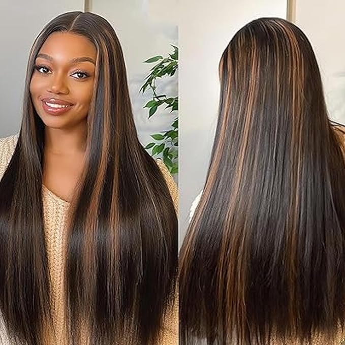 Ombre Lace Front Wig Human Hair 1B/30 Highlight Straight Wigs 13X6 Transparent Lace Frontal Glueless Wigs Honey Blonde Colored Human Hair Pre Plucked for Women 26inch