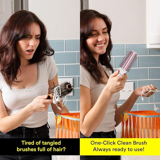 Curly Hair Brush Detangler Comb - Self Cleaning Hair Brushes for Women - Roller Retractable Travel Hairbrush - Rose Gold White Christmas Gifts