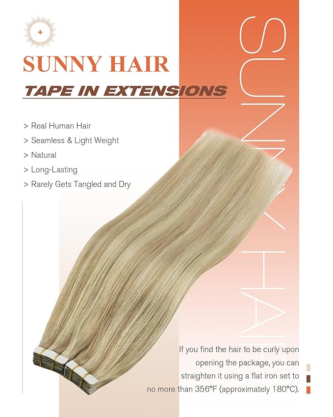 Sunny Hair Tape in Hair Extensions Real Human Hair Invisible Remy Hair Extensions Tape ins for Women Dark Blonde Highlights Light Blonde 14 inch 20Pcs 50G
