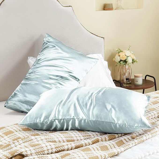 BEDELITE Satin Pillowcase for Hair and Skin, Super Soft and Cooling Similar to Silk Pillow Cases 2 Pack with Envelope Closure, Gift for Women Men(20"x26" Standard Size, Stone Blue)