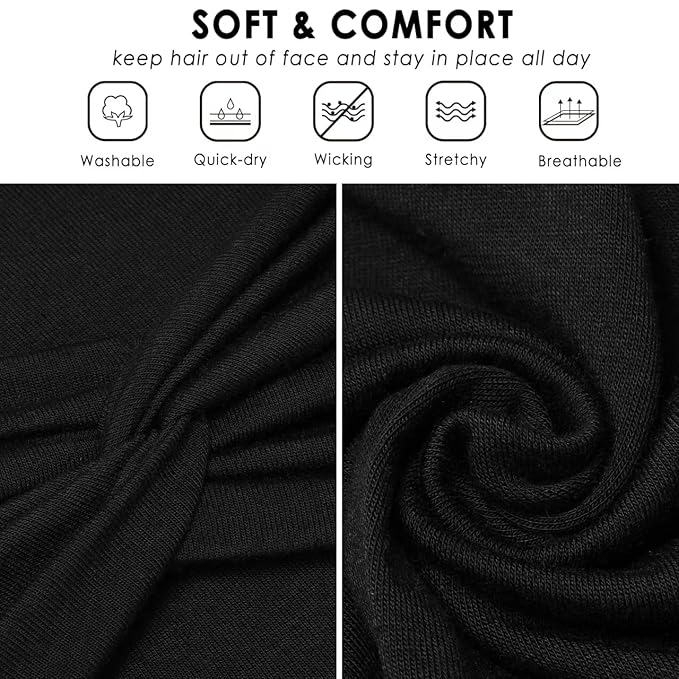 Extra Wide Headbands for Women, 7'' Large Cotton Like Turban Knotted Bandana Head Bands for Women Non Slip, Boho Headbands for Women's Hair (3Pcs White + 3Pcs Black, Extra Large 7" Wide)