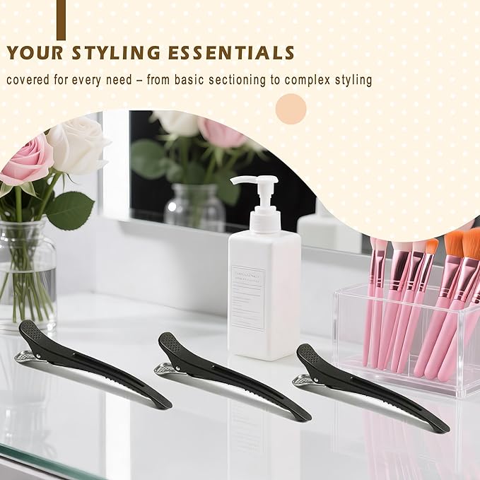Duckbill 20 PCS Hair Clips for Sectioning -4.3” Professional Non-Slip Hair Clamps with Silicone Band, Gentle No-Mark Hold for Thick Hair, Styling & Coloring