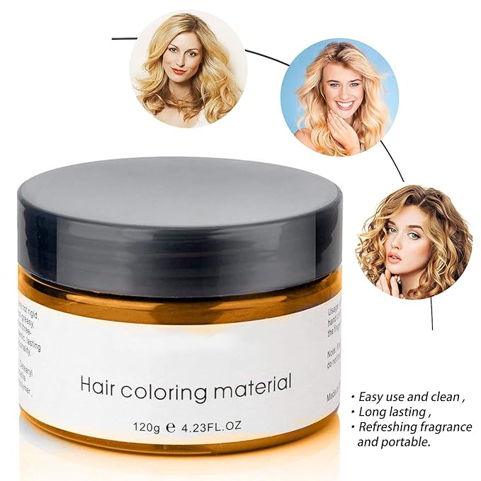 Temporary Hair Color Wax, 4.23 Ounces Blonde Gold Hair Spray, Hair Color Spray, Natural Washable Hair Wax Color,Kids Temporary Hair Dye Clays for Christmas Parties,Role Playing,Cosplay,Halloween(Gold)