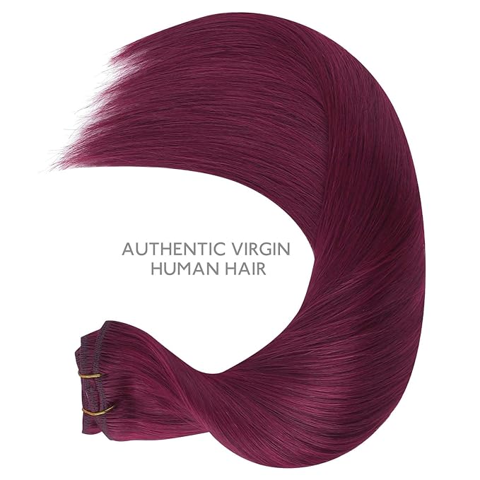 WENNALIFE Clip in Hair Extensions Real Human Hair, 22 Inch 120g 7pcs Remy Hair, Light Burgundy Straight Natural Coloured Extensiones De Cabello Humano Con Clip Ins