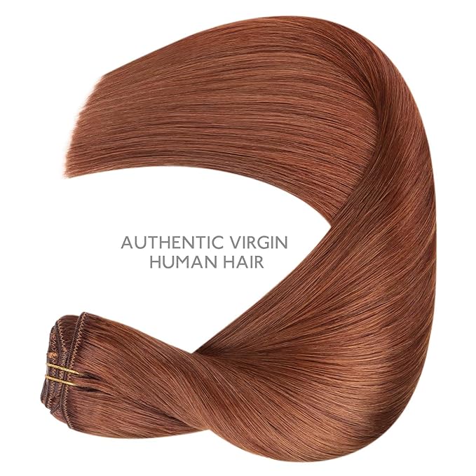 WENNALIFE Clip in Hair Extensions Real Human Hair, 24 Inch 150g 9pcs Human Hair Extensions Clip In, Dark Auburn Copper Hair Extensions Clip In Real Hair Coloured Remy Human Hair Extensions