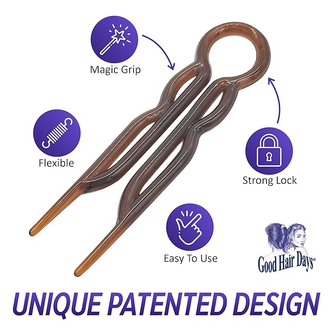 Good Hair Days Hair Pins - 2 1/2" Plastic, U-shaped Magic Grip Hairpins, Strong Durable Pins For Fine, Thick & Long Hair, Styling Accessories - Crystal, Set of 20