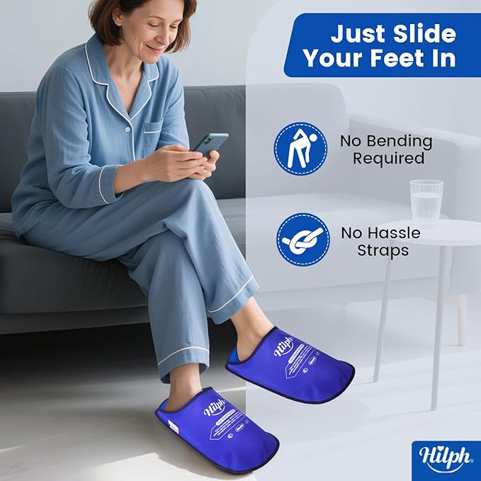 Hilph Foot Ice Pack Slippers for Plantar Fasciitis & Bunion 2 Packs, HSA or FSA Eligible Reusable Hot Cold Packs Gel Ice Slipper for Foot & Toes Pain, Gout, Foot Surgery, Neuropathy, Swollen (Blue)