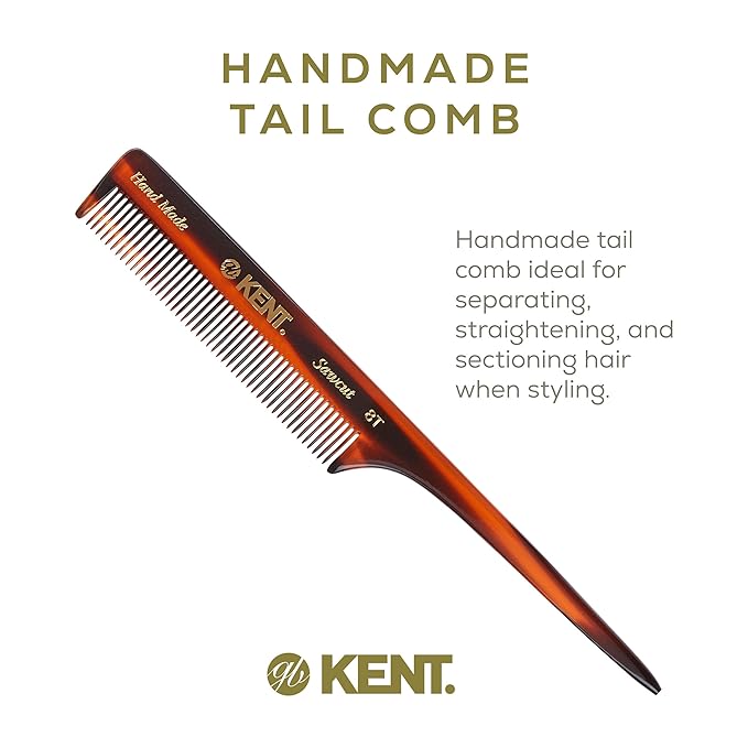 Kent 8T Rat Tail Combs Teasing Comb for Hair Styling and Sectioning, Handmade Fine Tooth Comb Parting Combs for Braiding Hair and Styling for Women, Saw Cut and Hand Polished, Made in England
