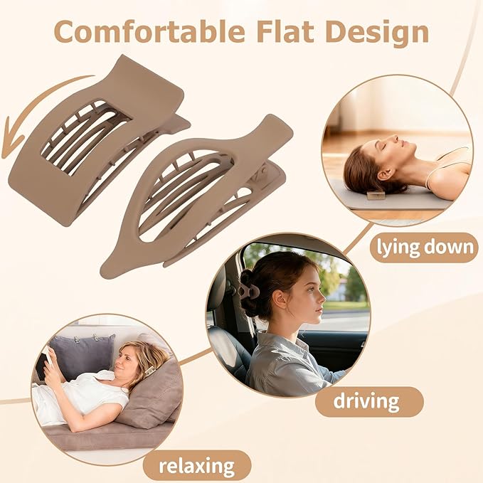8Pcs French Flat Hair Clips for Women 2 Styles Claw Clips for Girls Matte Flat Hair Claw Clips for Thin and Thick Hair Large Non-slip Strong Hold Hair Accessories for Women (Brown)
