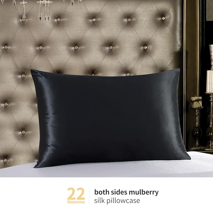 ZIMASILK 22 Momme Silk Pillowcase for Hair and Skin - 100% Pure Mulberry Silk with Hidden Zipper, Grade 6A Luxury Pillow Case for Women, Soft & Durable, Gift Box (Standard 20"x26" Black)
