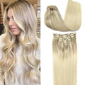 GOO GOO Clip in Hair Extensions Real Human Hair, Remy Human Hair Extensions Clip ins for Women, Natural Human Hair, 26 Inch 180g 7Pcs, 17/22/60 Balayage Ash Blonde to Golden Blonde and Platinum Blonde