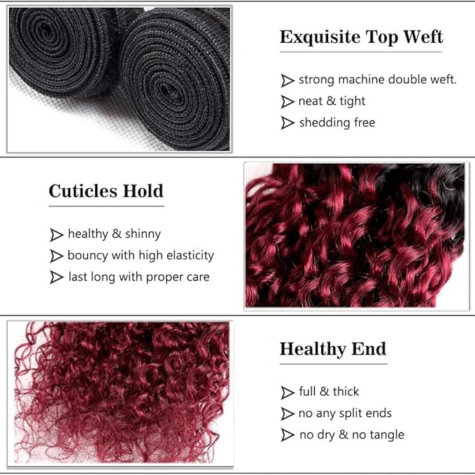 Burgundy Bundles Human Hair 99j Deep Wave Bundle 18 20 22 Inch Brazilian Virgin Remy Hair Extensions Niegmeag 2 Tone Black and Red Deep Wave Bundles Double Weft Hair Weave 300g