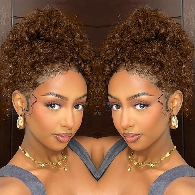 13x6 Curly SKINLIKE Real HD Lace frontal Wig, 250% Density Chocolate Brown Curly Deep lace front wigs Human Hair, 0.10mm Ultra-thin Invisible Melted Crystal HD Lace Human Hair Wigs 20 Inch