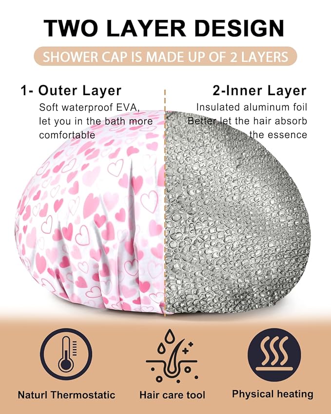 YIZIJIZI 2 Pieces Heat Cap for Deep Conditioning, Conditioning Cap Made of Aluminum Foil for Home and Salon Use, Hair Dyeing（Pink heart）