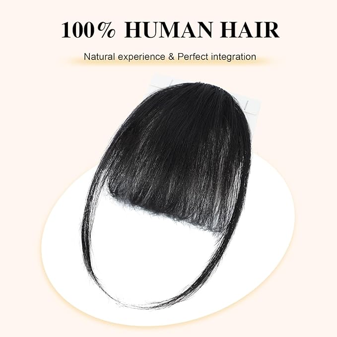 BOGSEA Clip in Bangs Real Human Hair Bangs Hair Clip with Temples Hairpieces for Women Natural Looking Fringe Hair Extension for Daily Wear(Wispy Bangs, Black Bangs)