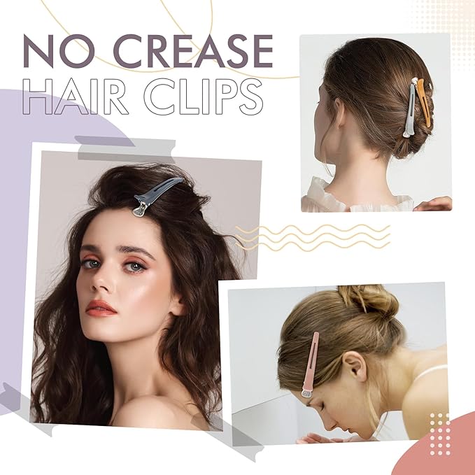 12pcs Duck Billed Hair Clips for Styling Sectioning Rollers Blowout Cutting - Professional Salon Clips with Silicone Band for Stylists Hairdressers Thick Long Hair – Ashen 6 Colors 4.48” Long