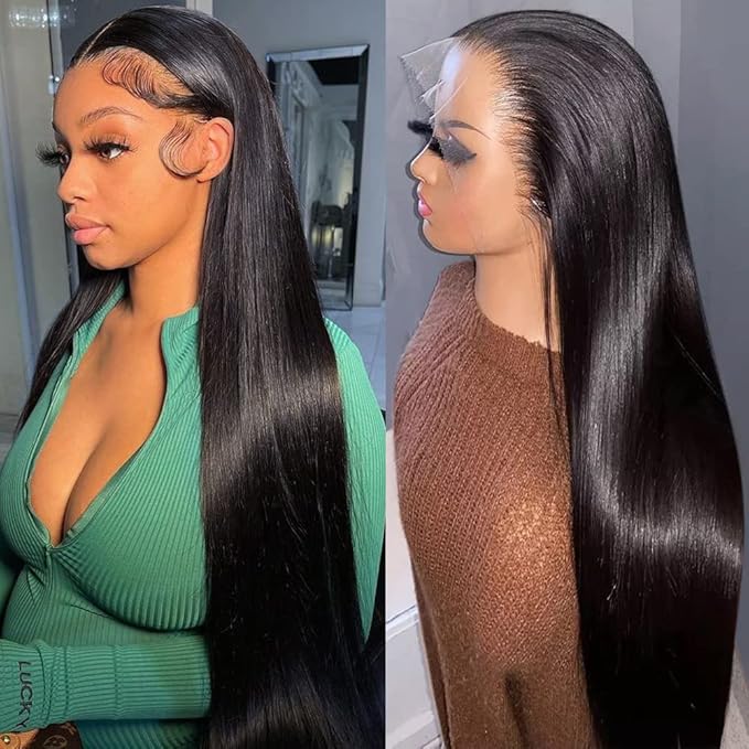 Iris Queen 28 Inch Straight HD Lace Front Wigs Human Hair Pre Plucked 12A 180 Density 13x4 Transparent Lace Frontal Wig with Baby Hair Natural Black for Women