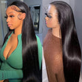 Iris Queen 28 Inch Straight HD Lace Front Wigs Human Hair Pre Plucked 12A 180 Density 13x4 Transparent Lace Frontal Wig with Baby Hair Natural Black for Women