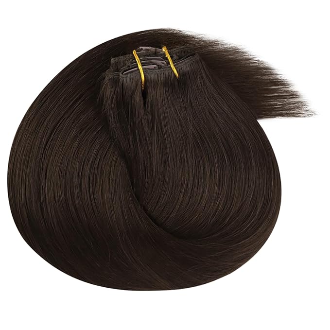 Ve Sunny Human Hair Clip in Extensions Dark Brown Real Hair Extensions Clip in Human Hair Straight Remy Hair Extensions Clip ins Daily Use 16Inch 120g