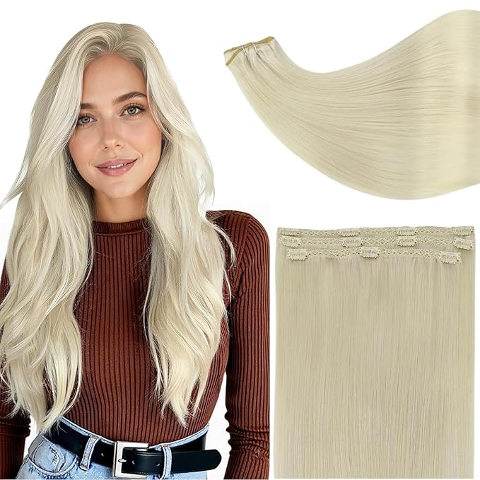 Full Shine Blonde Seamless Human Hair Clip in Extensions Short Human Hair Clip in Extensions Platinum Blonde Hair Functionality 10 Inch 60 Grams 3 PCS