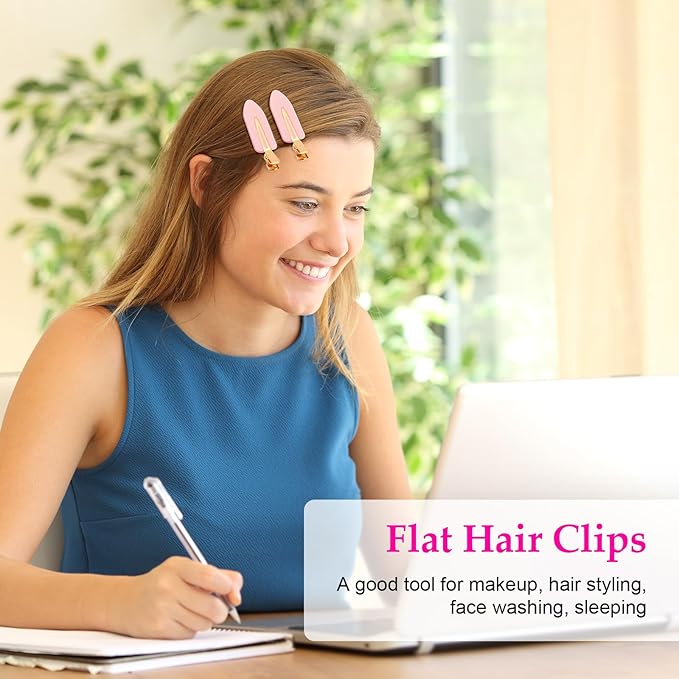 D 6 Pcs No bend Hair Clips No Crease Hair Clip Makeup Clips for Women and Girls Flat Hair Clips for Hairstyling Salon Golden Handle(Pink)